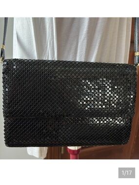 Whiting & Davis Clutch Shoulder bag evening Dressy Holiday sparkle dot Black